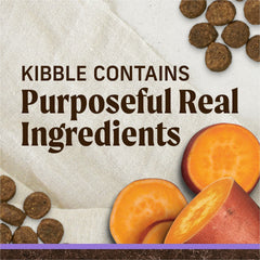 Merrick puppy kibble with sweet potato promotes gentle digestion and steady energy