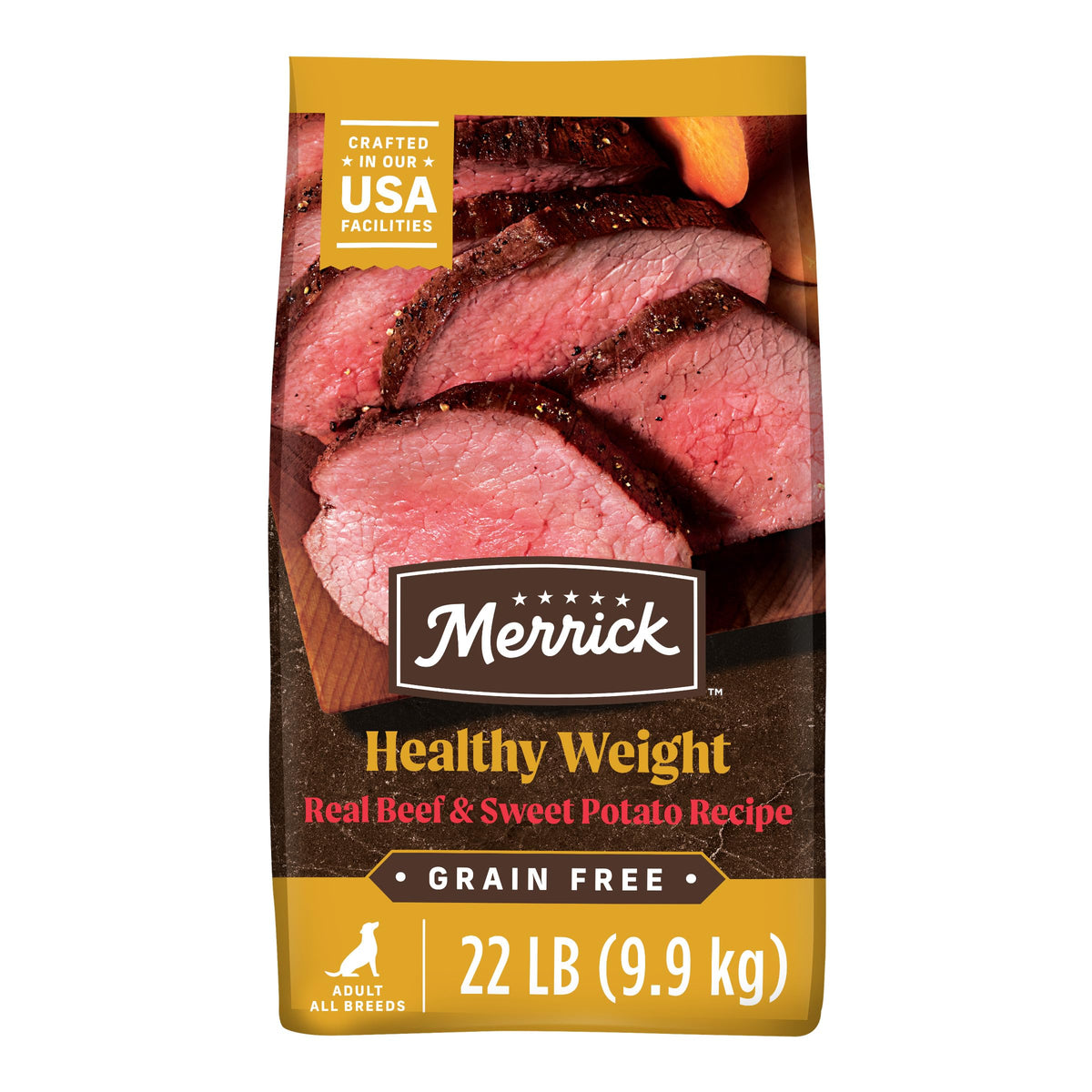 Merrick Premium Grain Free Dry Dog Food with real beef first ingredient for lean muscle.