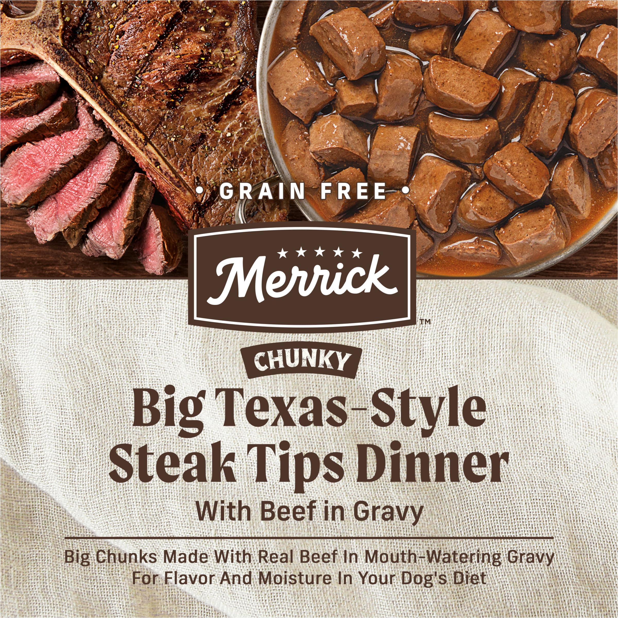 Merrick Premium wet dog food soft chunks in savory gravy