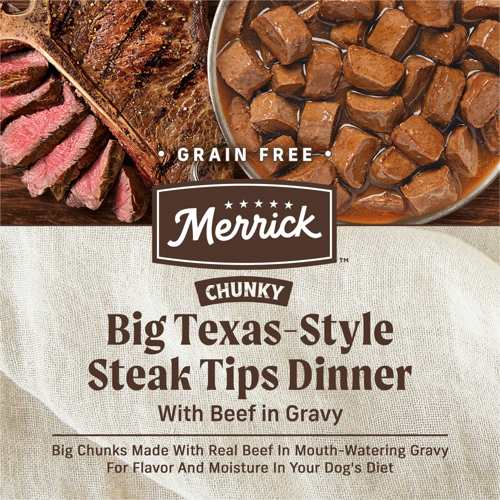Merrick Premium wet dog food soft chunks in savory gravy