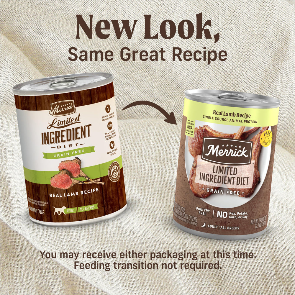 Merrick pull-tab can lamb-wet-dog-food enables quick, mess-free serving.