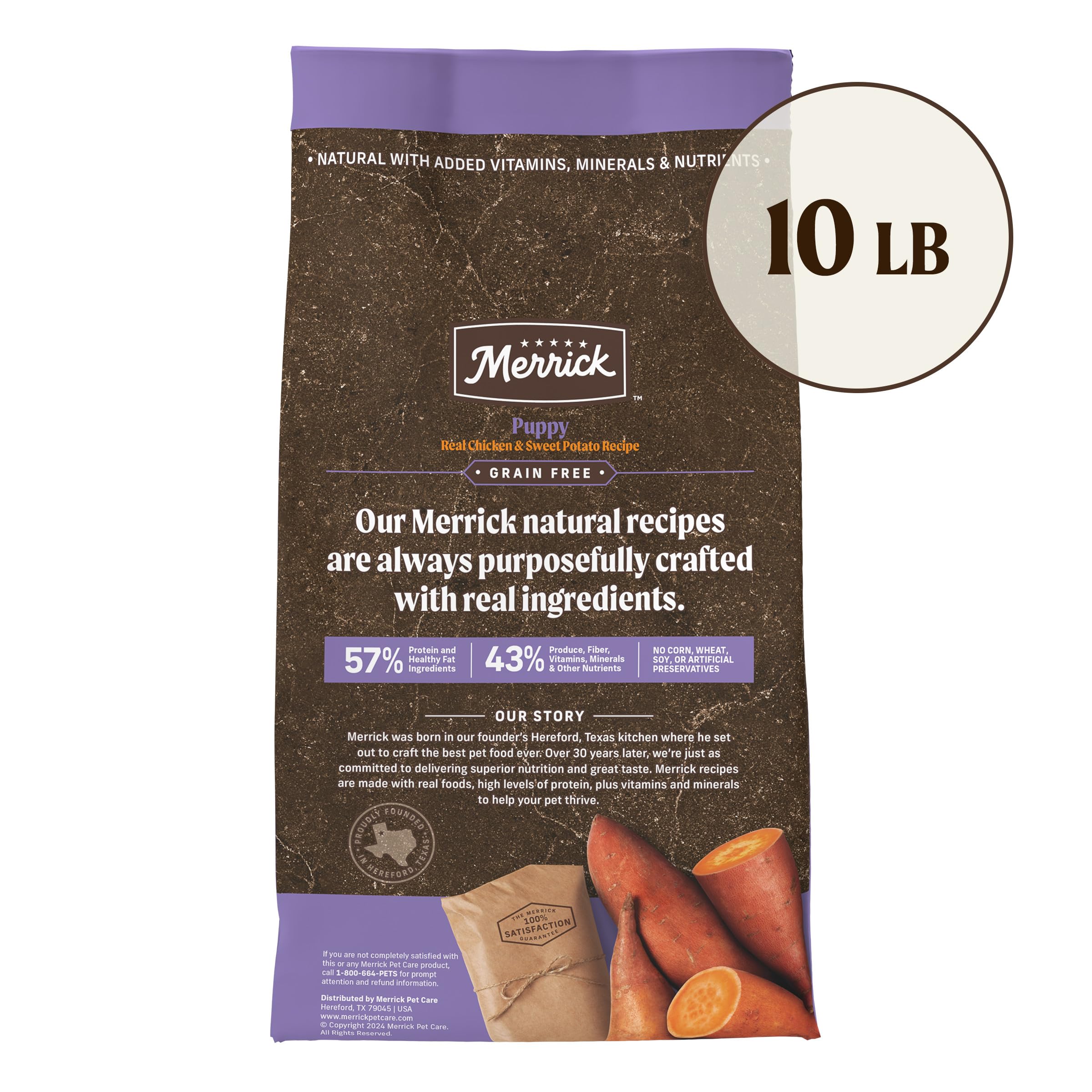 Merrick grain free recipe contains no corn, soy, gluten, or artificial preservatives