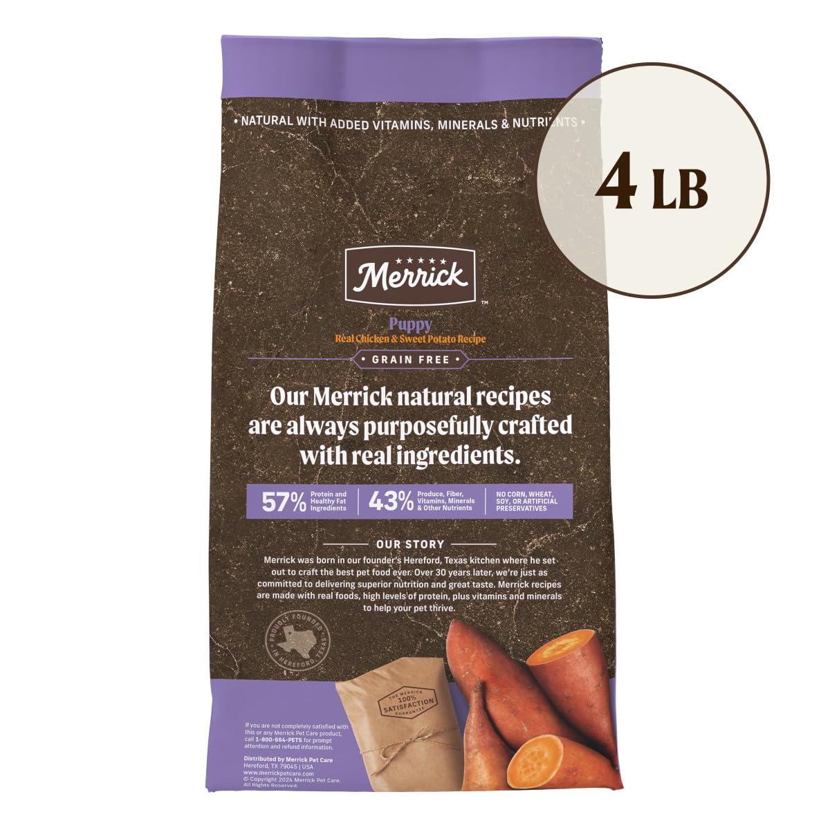 Merrick grain-free recipe delivers omega fatty acids for healthy skin and coat