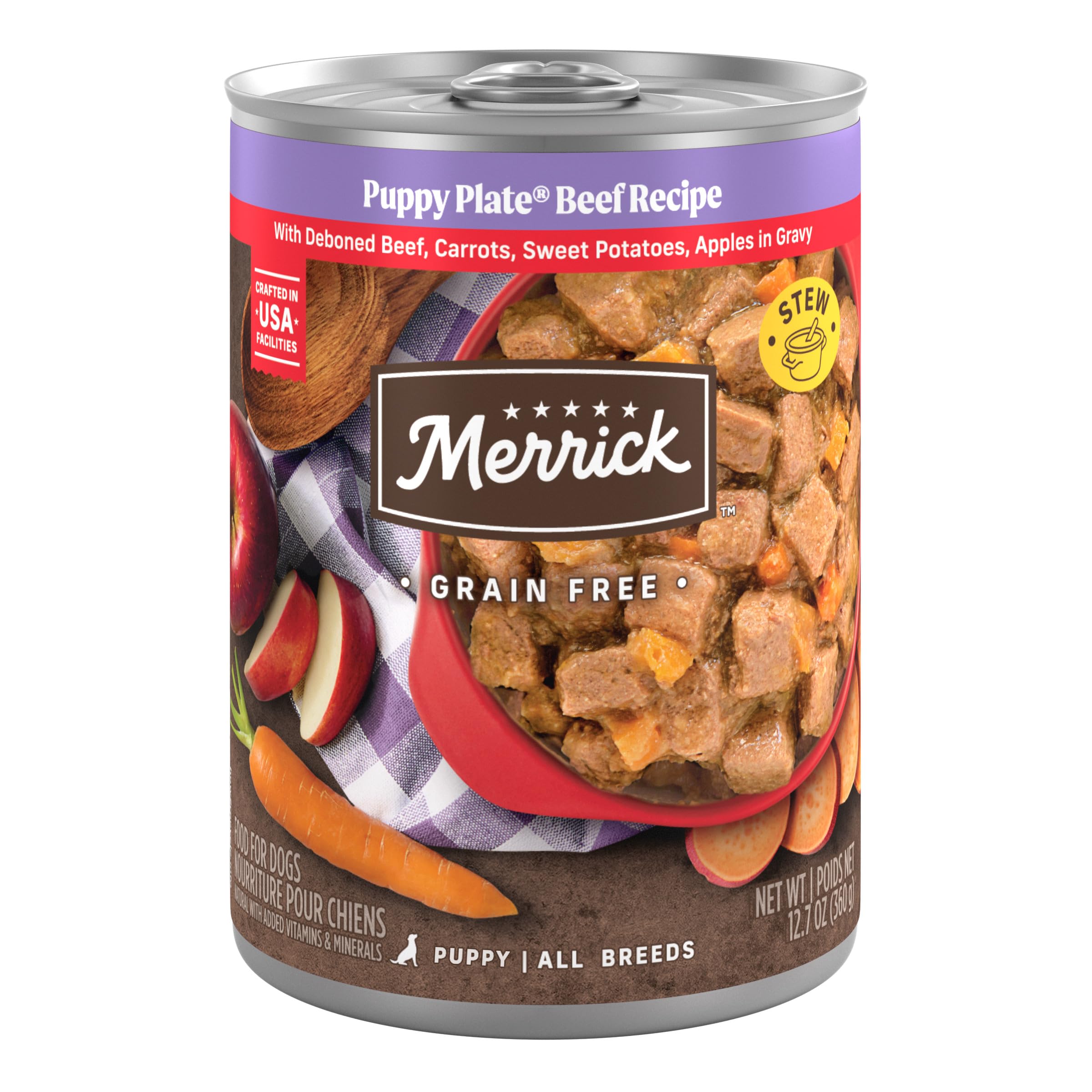 Merrick Puppy Plate front label showing grain-free puppy formula