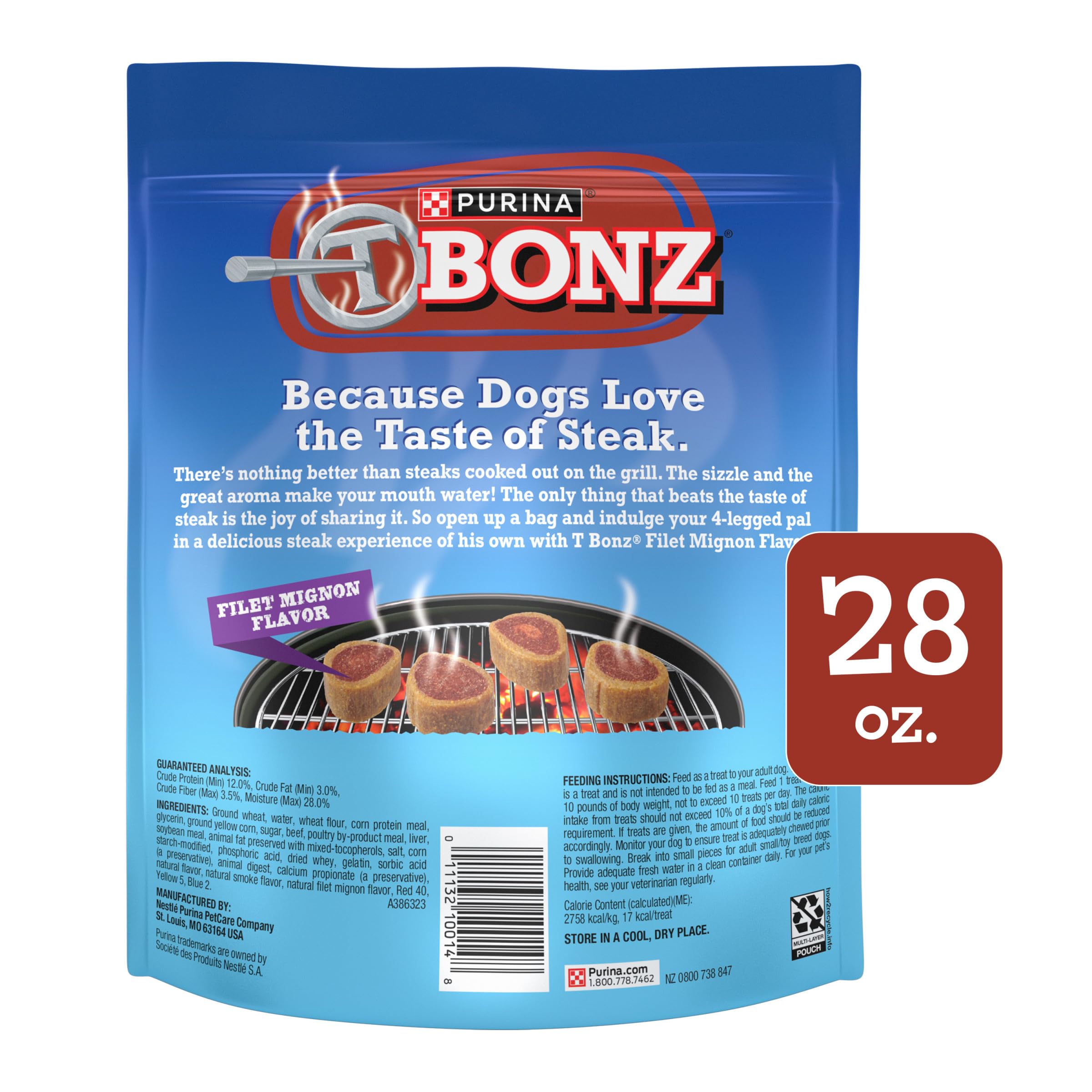 Merrick Purina T-Bonz Filet Mignon treats four-pack presentation