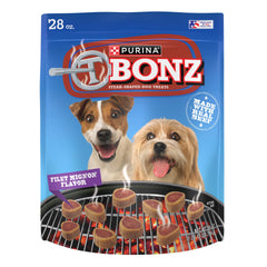 Merrick Purina T-Bonz Filet Mignon treats front pouch view; real beef snack