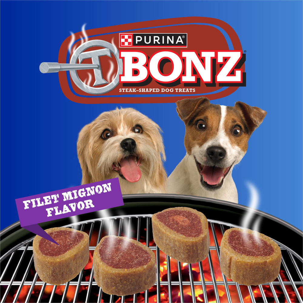 Merrick Purina T-Bonz Filet Mignon treats side pouch view; steak flavor