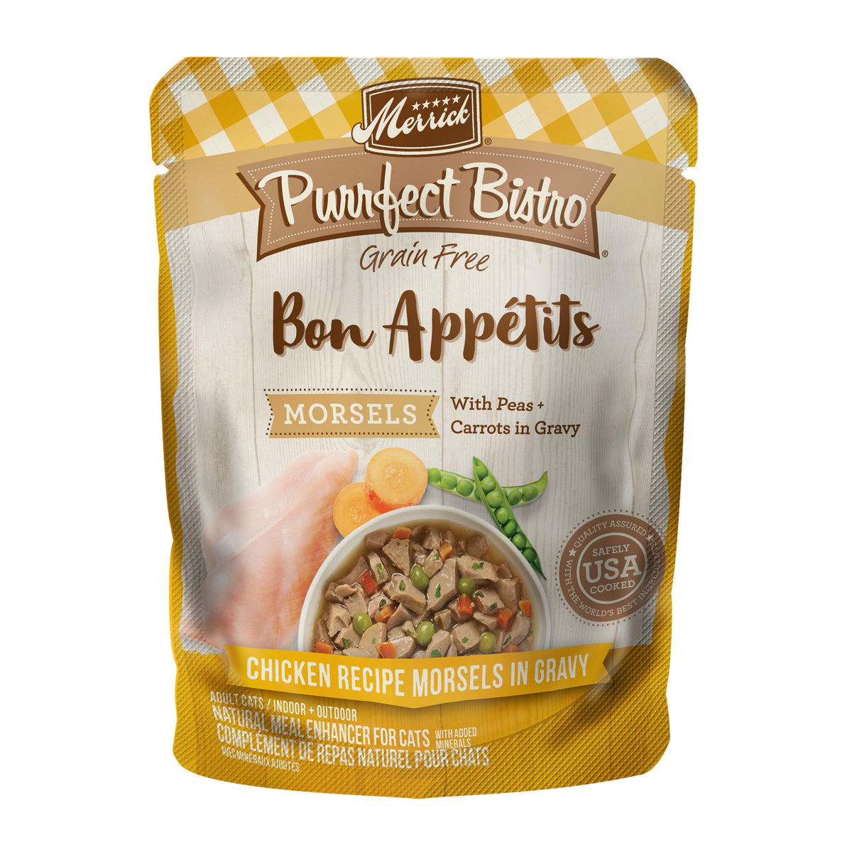 Merrick Purrfect Bistro Bon Appetits chicken morsels in gravy for added moisture