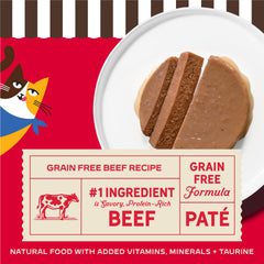 Merrick Purrfect Bistro grain-free label highlights no wheat, corn, or soy.