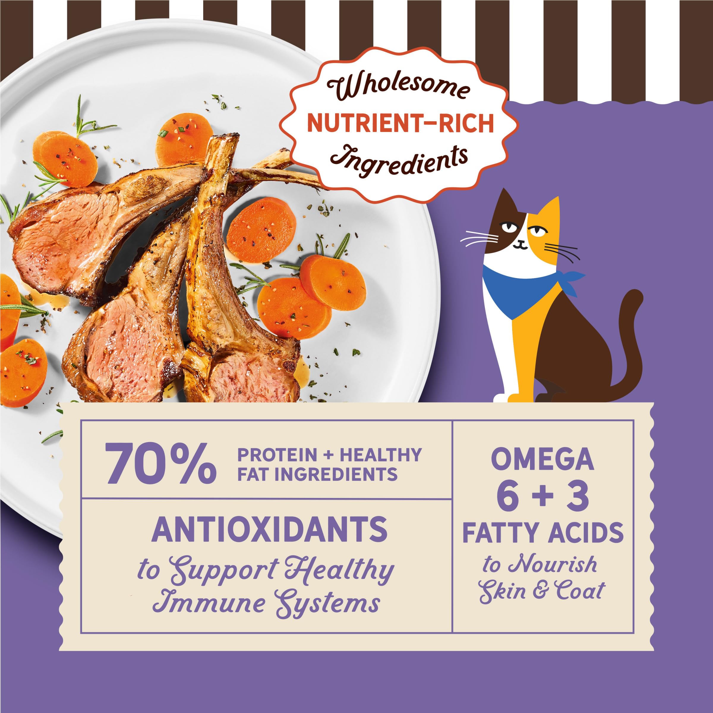Close-up of grain-free kibble in bowl highlighting first ingredient lamb.