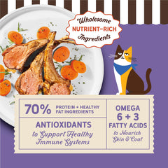Close-up of grain-free kibble in bowl highlighting first ingredient lamb.