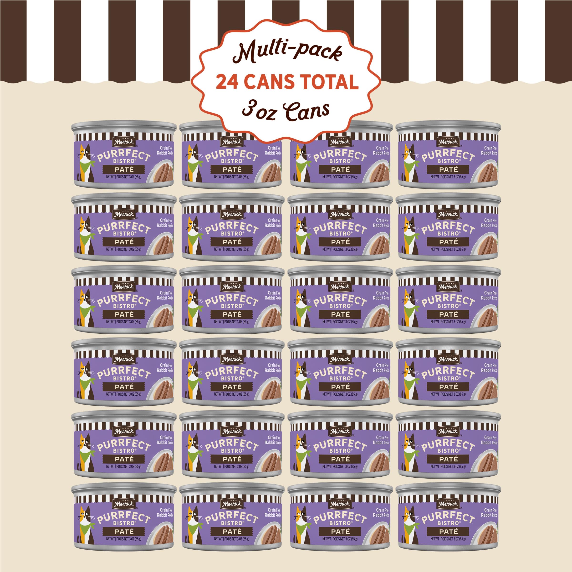 Merrick Purrfect Bistro Grain-Free packaging image emphasizes natural, no-artificial formula.