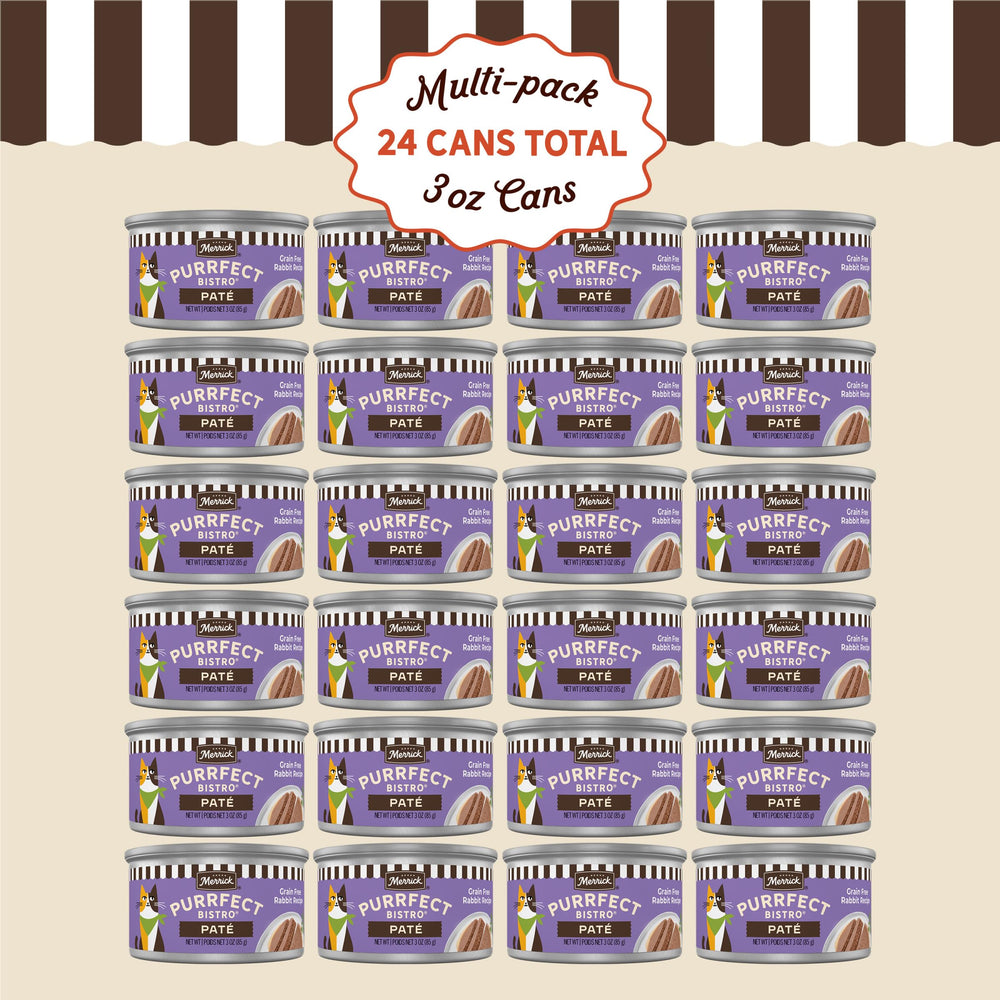 Merrick Purrfect Bistro Grain-Free packaging image emphasizes natural, no-artificial formula.