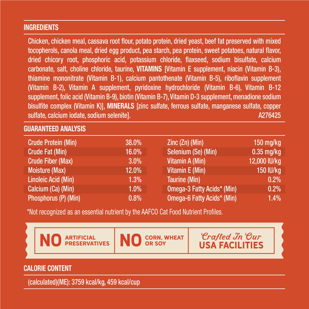 Merrick Purrfect Bistro immune support image points to antioxidants for a healthy coat.