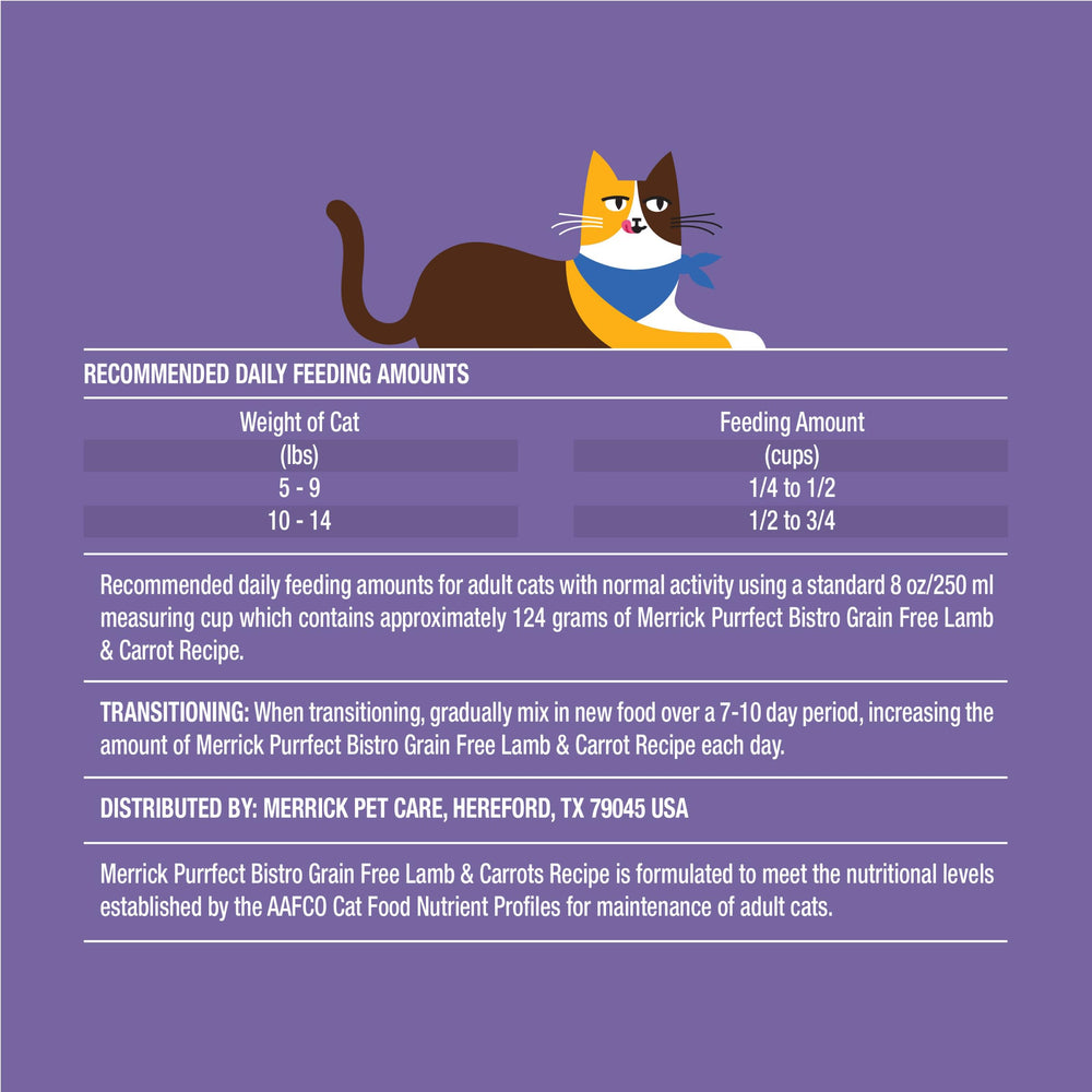 Omega fatty acids support healthy skin and coat in Merrick Purrfect Bistro.