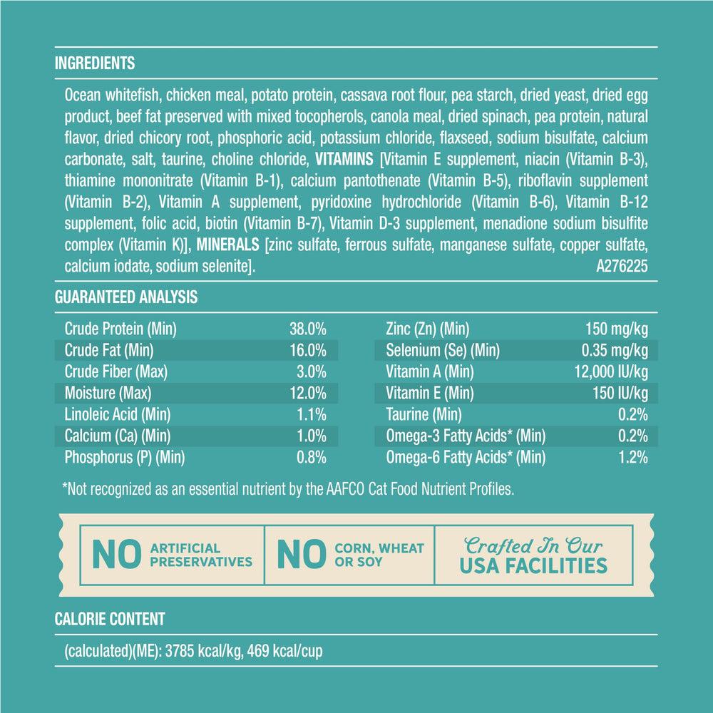 Merrick Purrfect Bistro contains omega fatty acids for healthy skin and coat.
