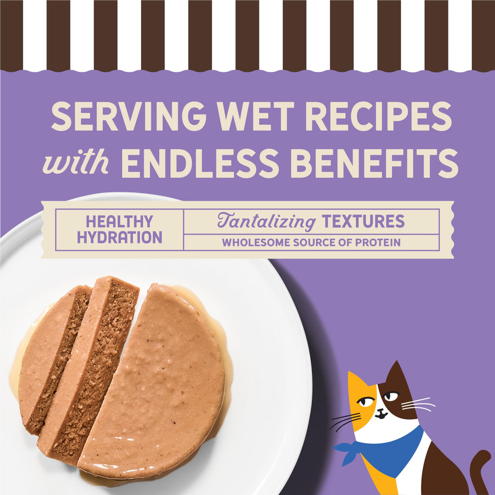Merrick Purrfect Bistro Rabbit Pate serving bowl conveys appetizing meal option.