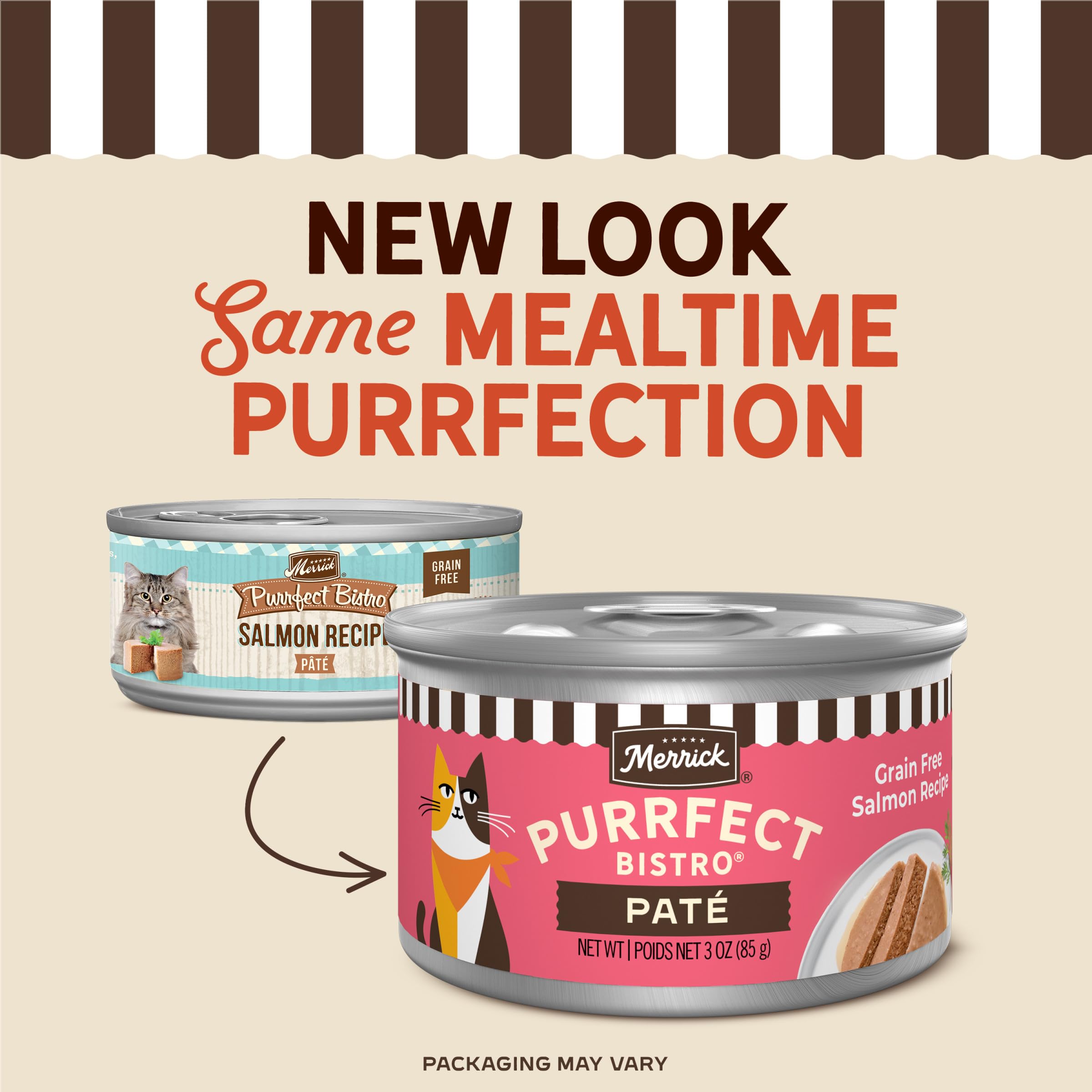 Merrick Purrfect Bistro Salmon Pate can label, grain-free quality for cats.