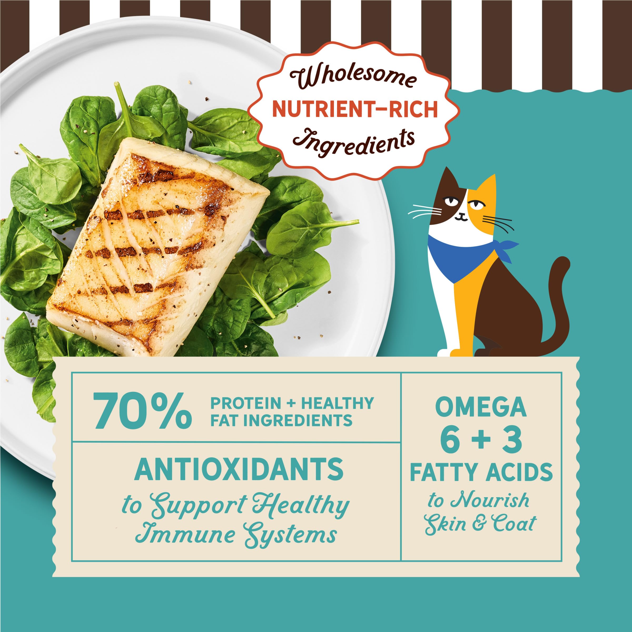 Merrick Purrfect Bistro spinach closeup highlighting wholesome greens.