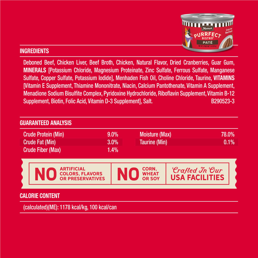 Merrick Purrfect Bistro variety of flavors label suggests meal rotation.