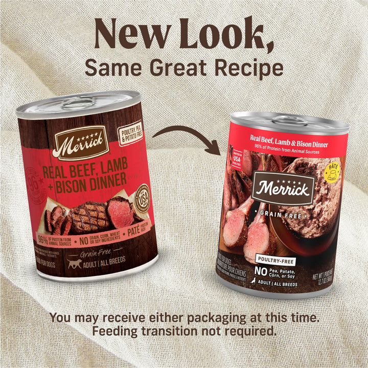 Merrick real deboned beef first ingredient closeup highlights high-quality protein.