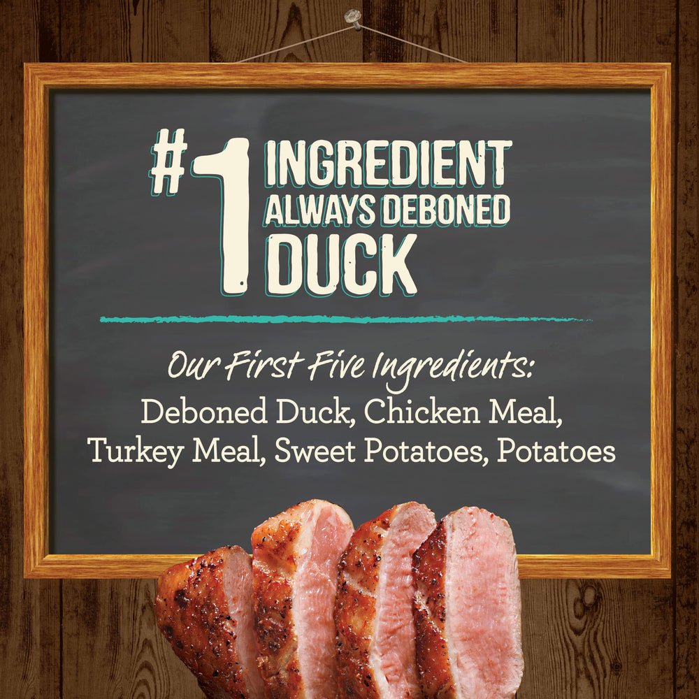 Real deboned duck is the first ingredient in Merrick dog food, lean muscle support