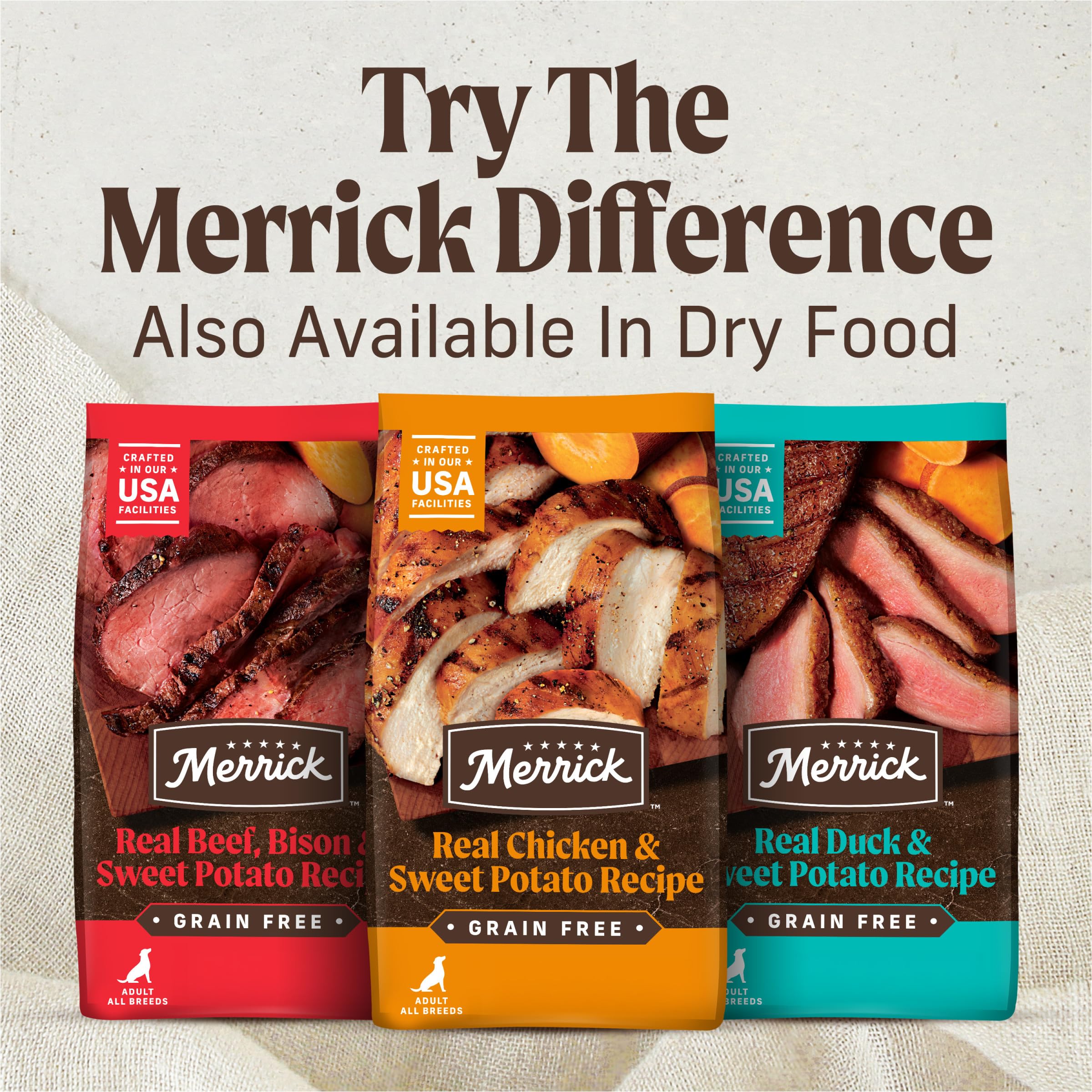 Merrick Texas-style braised beef flavor—savory aroma and taste.
