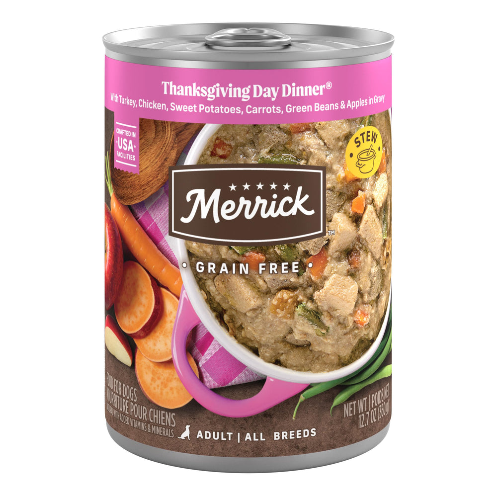 Merrick Thanksgiving Day Dinner can close-up for a moisture-rich meal.