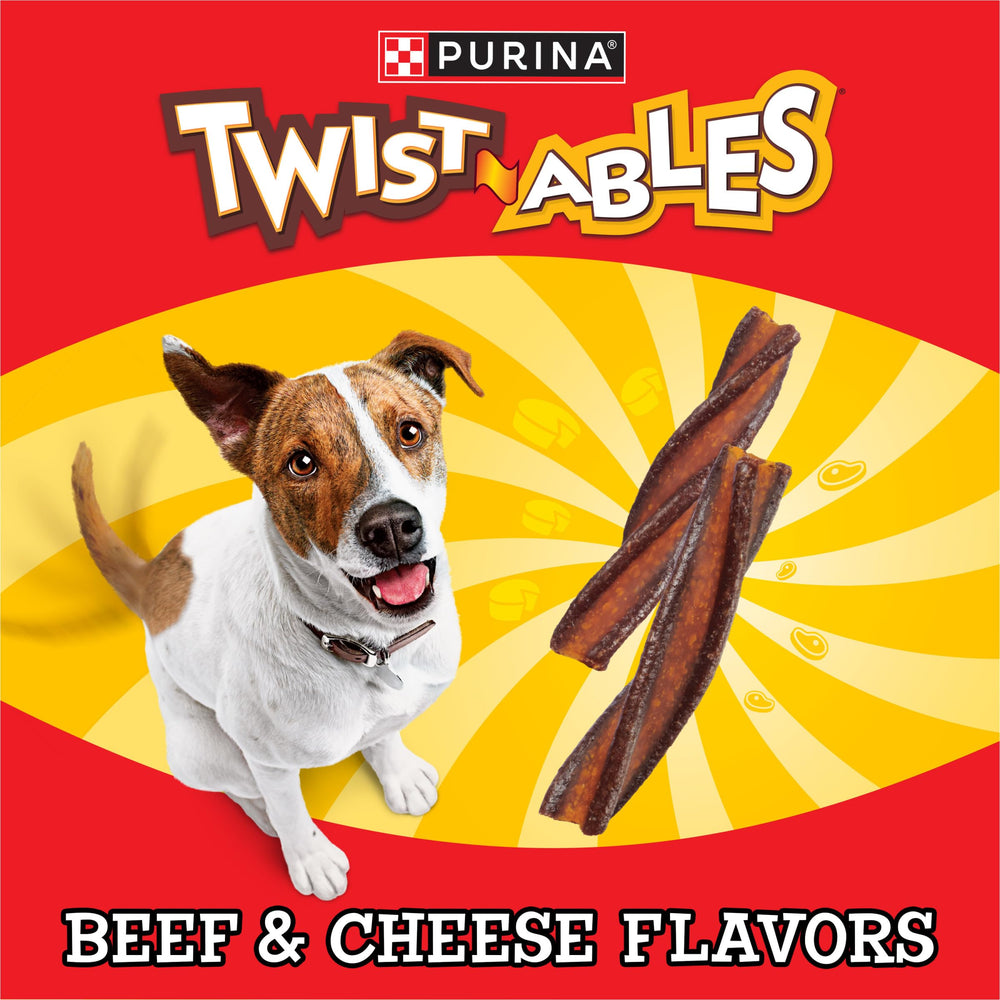 Real beef chunks in Merrick Twistables with cheese flavor for tasty rewards.