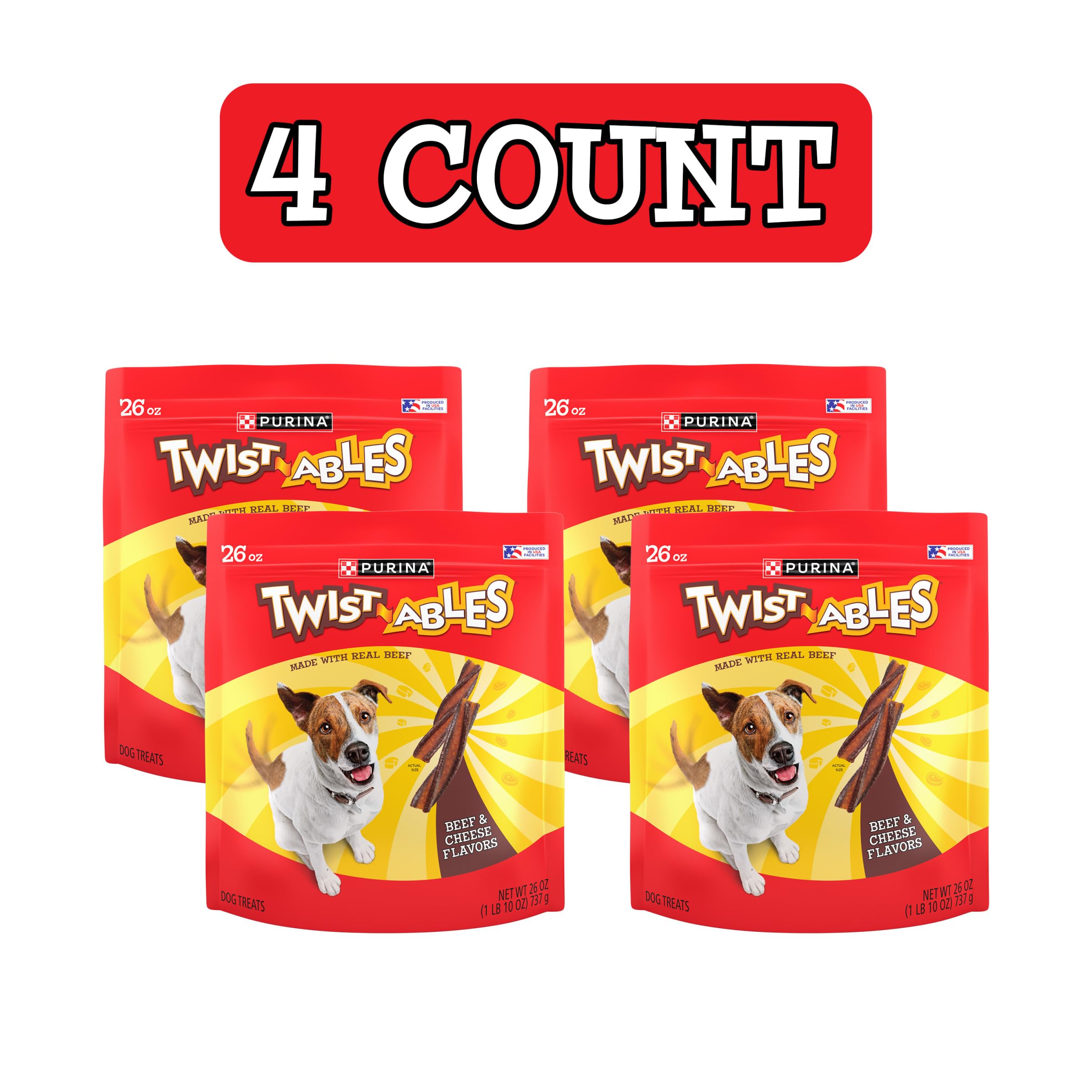 Twisted-texture Merrick Twistables treats highlight real beef and cheese flavor for dogs.