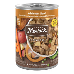 Merrick Wilderness Blend duck canned dog food, rich protein supports active days