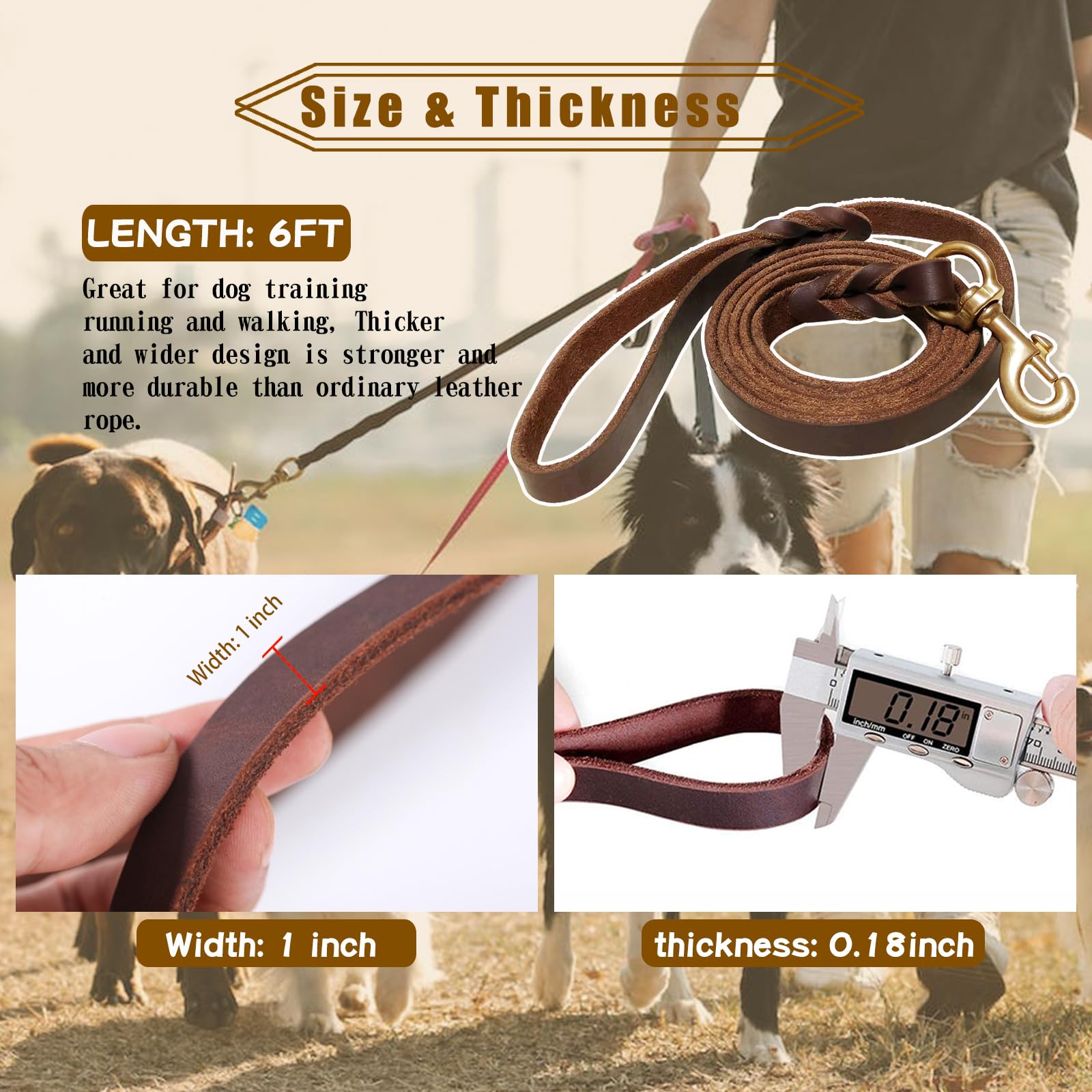 Meruogkar leash with 360-degree rotating copper hook reduces tangling during walks.