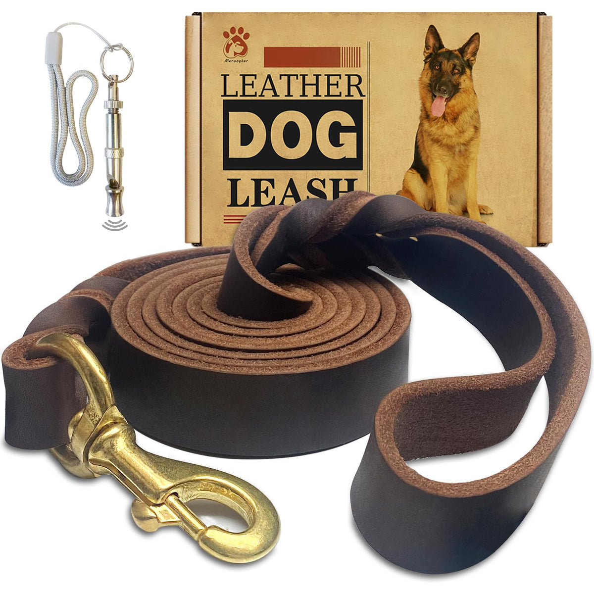 Meruogkar leather leash with copper hook for secure control during training.