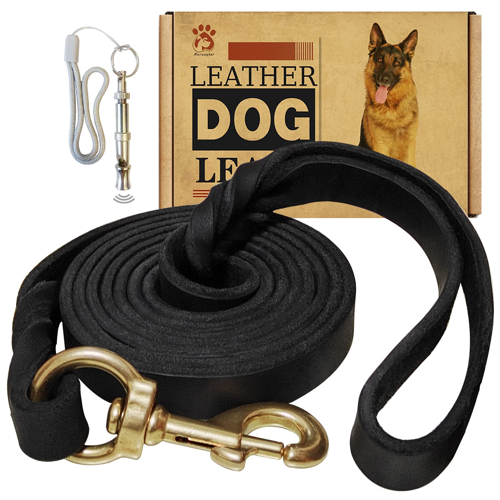 Meruogkar leather leash with braided design for comfortable daily training.