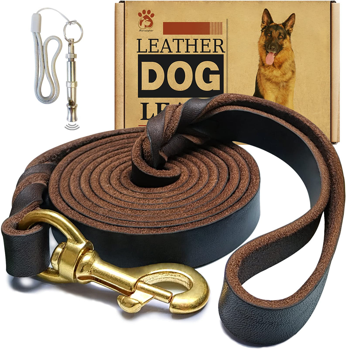 Meruogkar leather dog leash with rotating hook designed for smooth training and control.