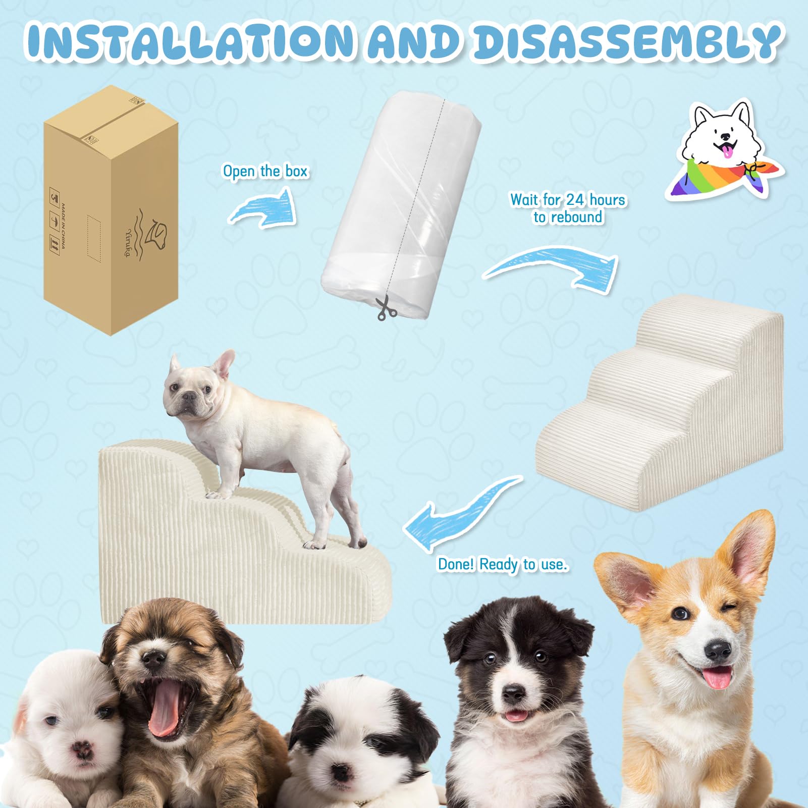 Mesa Lemon dog steps foam expands after unboxing and is ready to use
