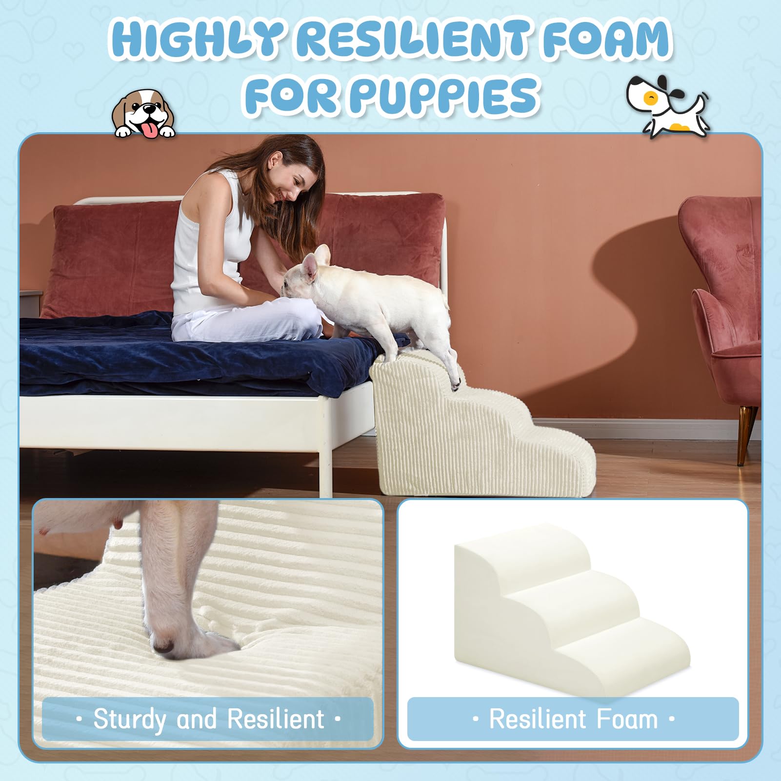 Mesa Lemon dog steps ideal for pets accessing beds and sofas