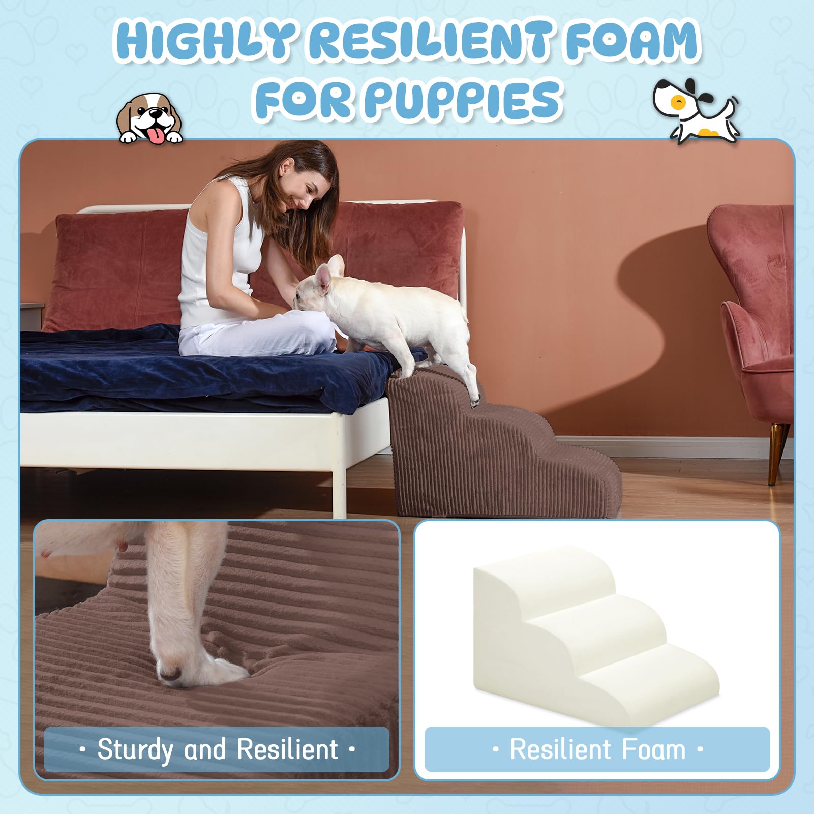 Mesa Lemon dog steps in use by a small dog on sofa
