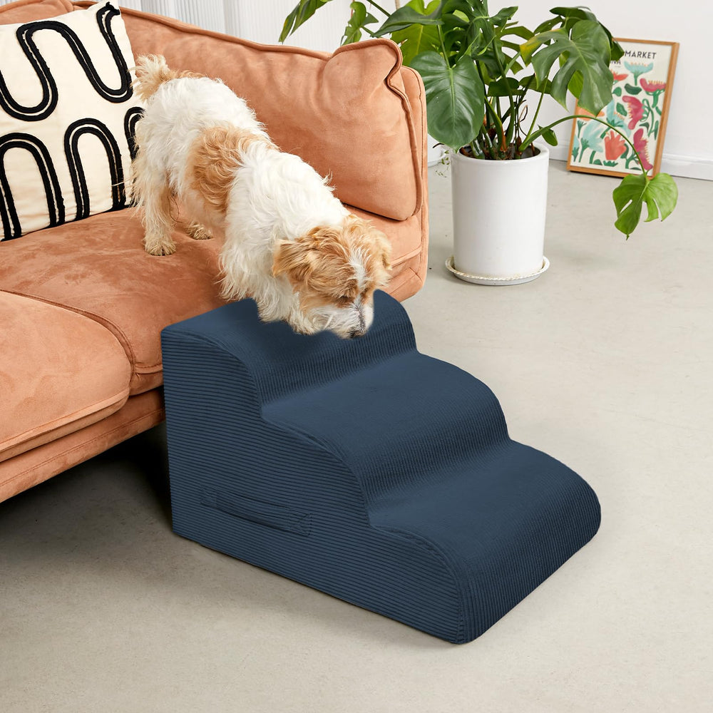 Mesa Lemon dog steps navy, assembly image showing easy setup