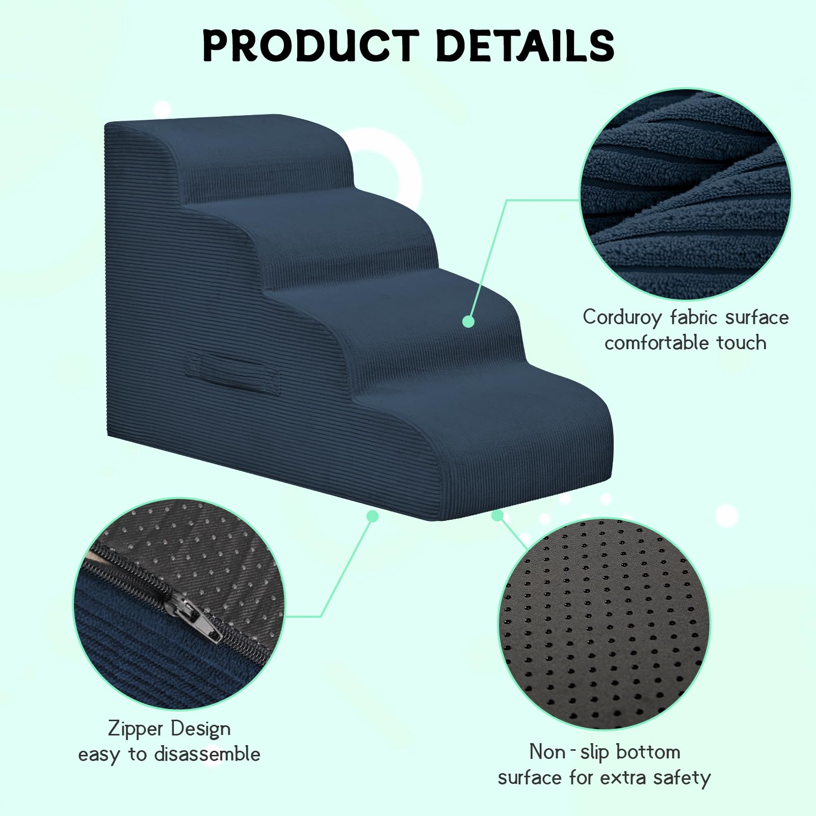 Mesa Lemon dog steps navy with non-slip cover highlights paw grip