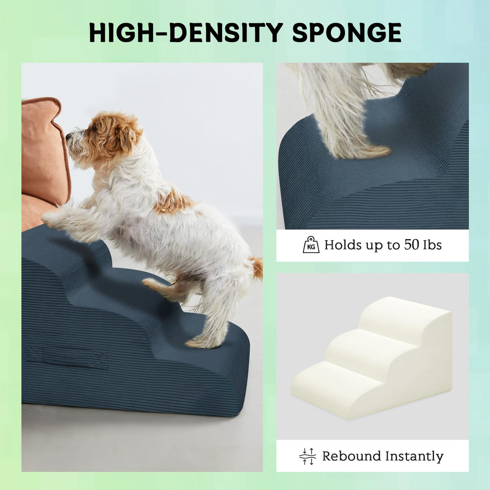 Mesa Lemon dog steps navy placed on sofa, convenient furniture access