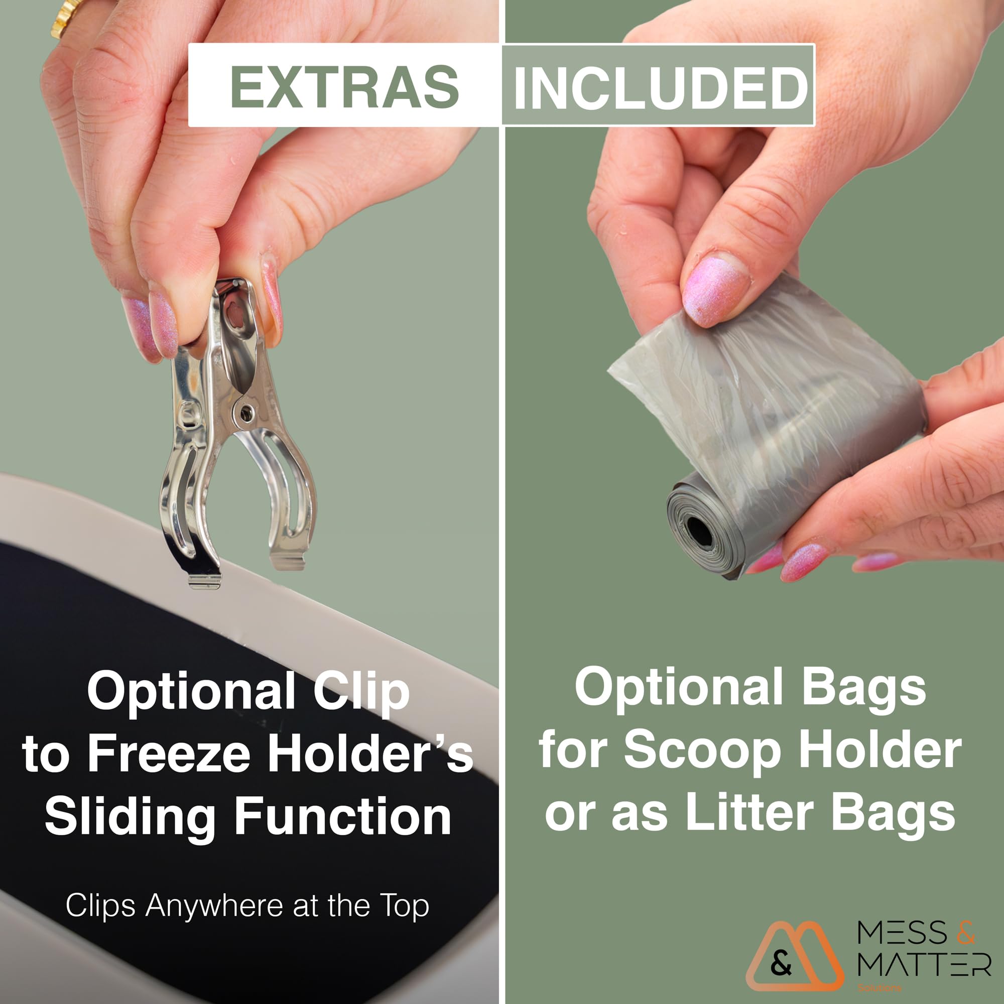 Mess & Matter heavy metal scoop shown for durability and easy scooping.