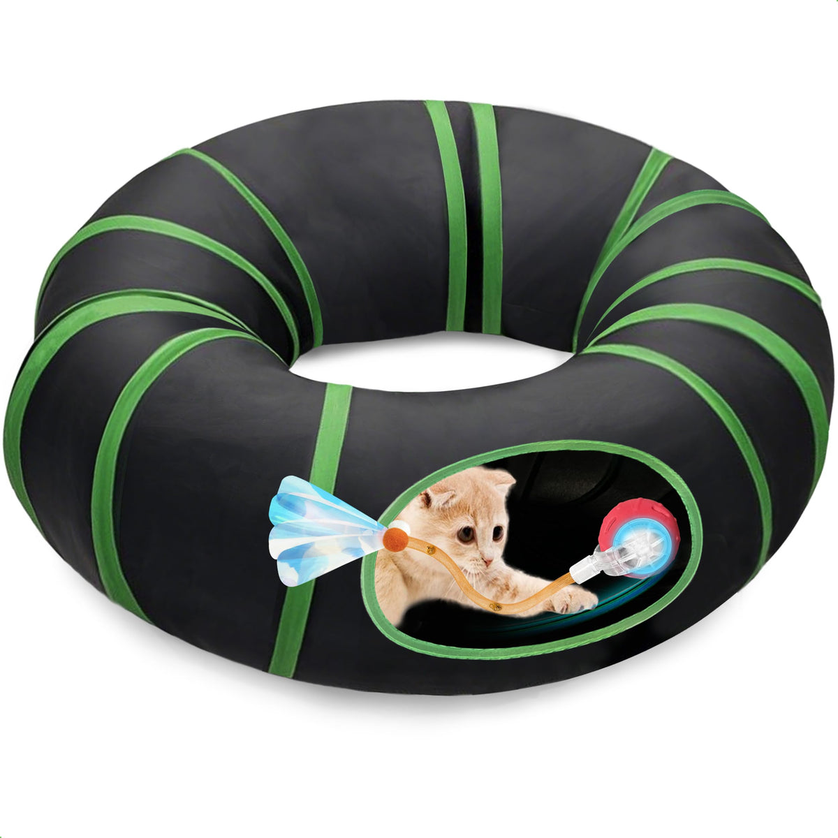 Metiya interactive cat toy ball inside tunnel for engaging play and exploration.