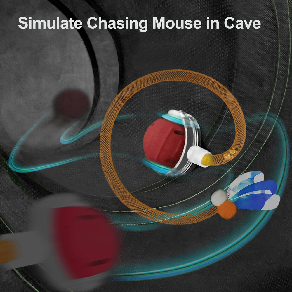 Metiya motion-activated rolling ball in tunnel with unpredictable paths for hunting instinct.