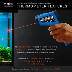 Metris MMM-2 LCD display reads Celsius or Fahrenheit clearly