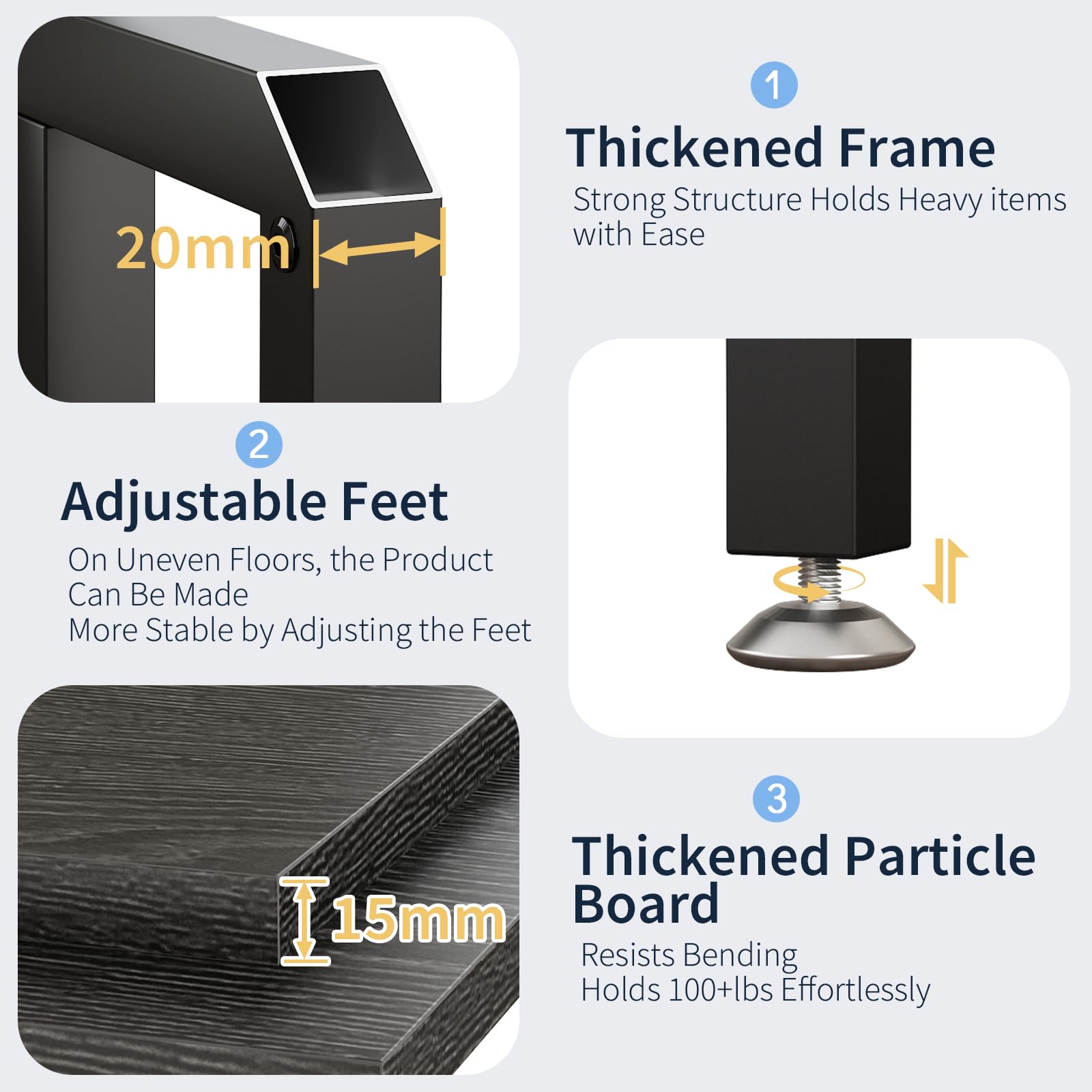 METYERRY stand rear-view shows dimensions and 660 lb capacity for reliable support