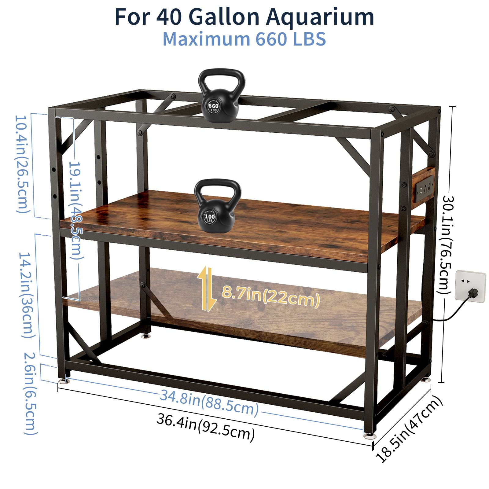 METYERRY tank stand adjustable shelf demonstrates flexible storage for filters and supplies.