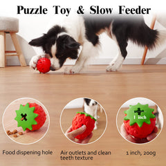 MewaJump strawberry fruit design dog toy for interactive feeding and teething relief