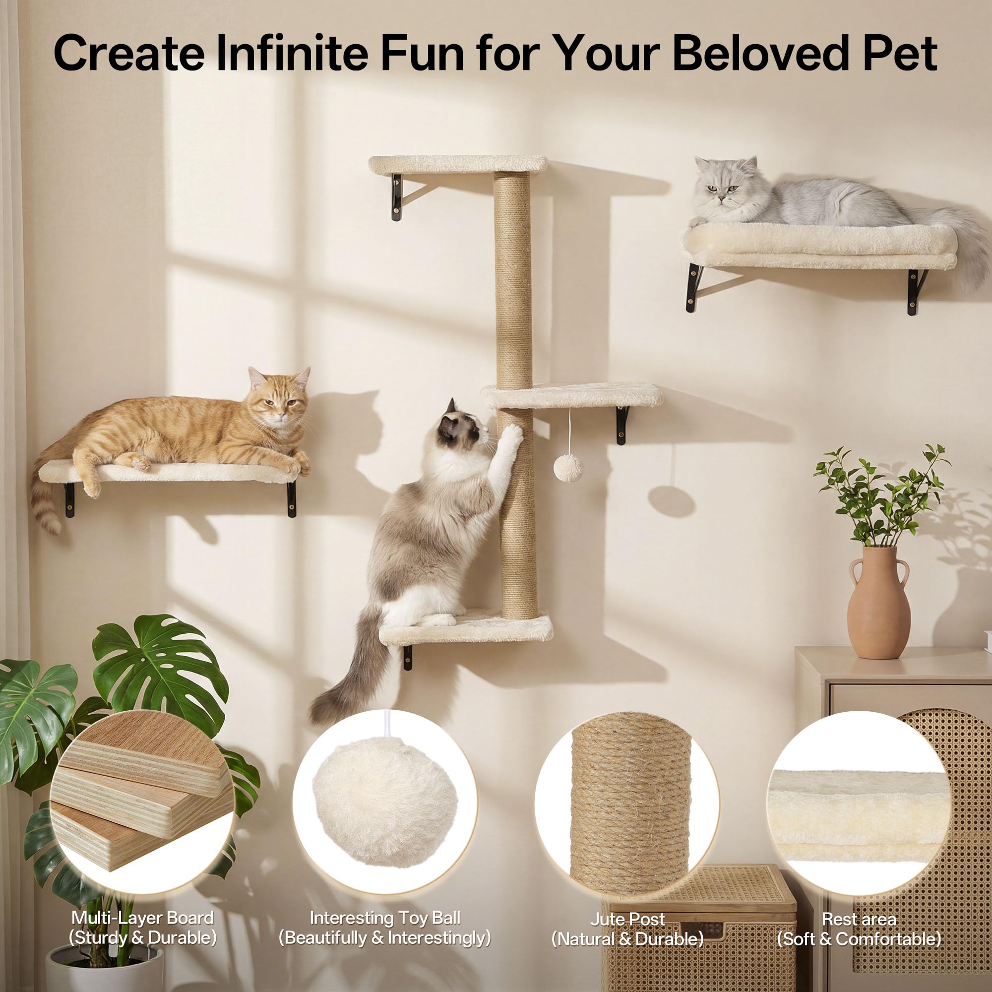 MEWANG 5-in-1 cat wall shelves bed in use for cozy resting moments