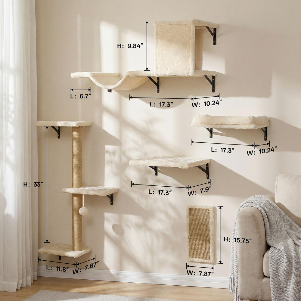 MEWANG 5-in-1 cat wall shelves side view highlights space saving design